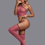 Hot Selling Pink Haltered Mesh Nightwear Suit - Image 3