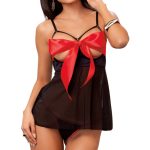 Black Sexy Babydoll With Red Bowknot Ribbon + G-string - Image 2
