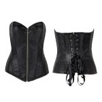 Classic Front Zipper Leather Tights Bustiers With Thong - Image 5