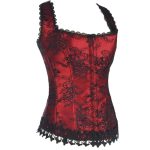 Retro Halter Floral Lace Bustiers Corset With G-string - Image 2