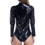 Alluring Patent Leather Front Hollowed-out One Piece Suit - Image 4