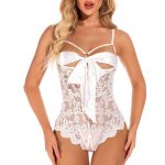 Women Strappy Crotchless Front Bowknot Teddy - Image 5