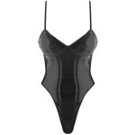 Hot Low-cut Faux Leather Strappy One-piece Suit - Image 4