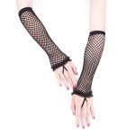 Sexy Black Lace Trim Fishnet Gloves - Image 2