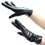 Pure Black Faux Leather Show Golves - Image 2