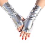 Short Fingerless Patent Leather Punk Style Gloves - Image 4