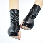 Short Fingerless Patent Leather Punk Style Gloves - Image 5