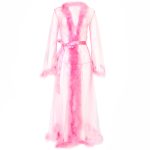 Long See-through Feather Mesh Night Robe - Image 3