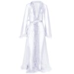 Long See-through Feather Mesh Night Robe - Image 4