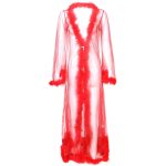Long See-through Feather Mesh Night Robe - Image 5