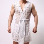 Powerful Hollowed-out Net Hooded Bandaged Bathrobe - Image 6