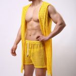 Powerful Hollowed-out Net Hooded Bandaged Bathrobe - Image 2