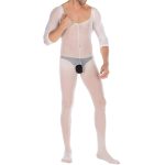 Pure White Crotchless Low Cut Jampsuit Teddy For Men - Image 2