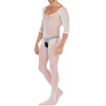 Pure White Crotchless Low Cut Jampsuit Teddy For Men - Image 4