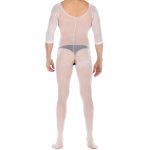 Pure White Crotchless Low Cut Jampsuit Teddy For Men - Image 5