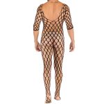 Big Mesh Hollowed-out See-through Men Bodysuit - Image 4