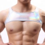 Bright Gold Faux Leather Vest For Men Sexy Lingerie - Image 6
