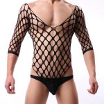 Black Elastic Fishnet One-piece Suit With Stockings - Image 2