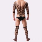 Black Elastic Fishnet One-piece Suit With Stockings - Image 4