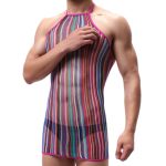 Men Haltered Colorful Striped Mesh Dress - Image 2