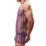 Men Haltered Colorful Striped Mesh Dress - Image 3