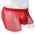 Strong Men Mesh Spliced With Faux Leanther Zipper Boxer Briefs - Image 2