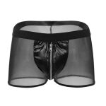 Strong Men Mesh Spliced With Faux Leanther Zipper Boxer Briefs - Image 4