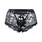 Men Transparent Lace Back Bandaged Boxers - Image 2