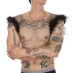 Hot Men Feather Rhinestone Fishnet Vest Nightwear - Image 2