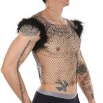 Hot Men Feather Rhinestone Fishnet Vest Nightwear - Image 3