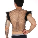 Hot Men Feather Rhinestone Fishnet Vest Nightwear - Image 4