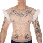 Hot Men Feather Rhinestone Fishnet Vest Nightwear - Image 5