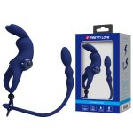 Prettylove Dark Blue Vibrating Bunny Cock Ring Anal Beads Set