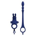 Prettylove Dark Blue Vibrating Bunny Cock Ring Anal Beads Set - Image 2