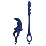 Prettylove Dark Blue Vibrating Bunny Cock Ring Anal Beads Set - Image 3