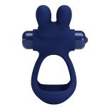 Prettylove Dark Blue 2in1 Vibrating Bunny Cock Ring - Image 2