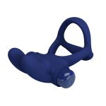 Prettylove Dark Blue 2in1 Vibrating Bunny Cock Ring - Image 3