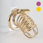 Gold/DarkPink Metal Chastity Cage Device(3 Rings) - Image 6