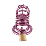 Gold/DarkPink Metal Chastity Cage Device(3 Rings) - Image 8