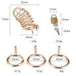 Gold/DarkPink Metal Chastity Cage Device(3 Rings) - Image 10