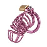 Gold/DarkPink Metal Chastity Cage Device(3 Rings) - Image 11