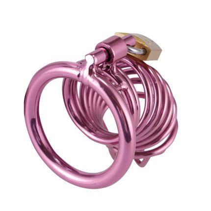 Gold/DarkPink Metal Chastity Cage Device(3 Rings)