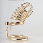Gold/DarkPink Metal Chastity Cage Device(3 Rings) - Image 2
