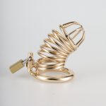 Gold/DarkPink Metal Chastity Cage Device(3 Rings) - Image 4