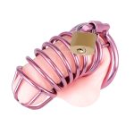 Gold/DarkPink Metal Chastity Cage Device(3 Rings) - Image 5