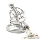 Bent Ring Chastity Cage with Metal Urethral Plug - Image 2