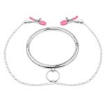 Stainless Steel Chrome Slave Collar with Nipple Clamps
