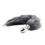Fox Tail Metal Anal Plug - Gray & White Tail