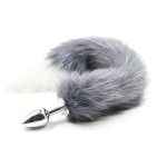 Fox Tail Metal Anal Plug - Gray & White Tail - Image 2