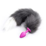 Fox Tail Metal Anal Plug - Gray & White Tail - Image 5
